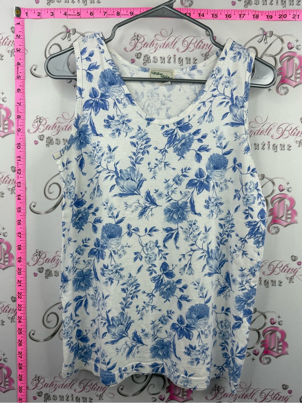 Willow Ridge tank top flowers White Tank Top with Blue Floral Print